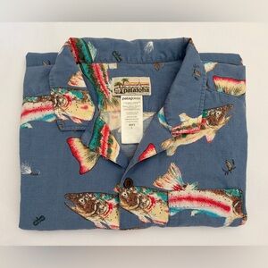 Patagonia Pataloha Men’s Size L Hawaiian Shirt Rainbow Trout Fish